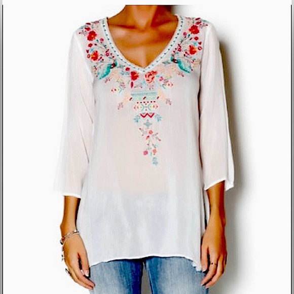 Johnny Was White Tunic with Floral Embroidery - Picture 5 of 5
